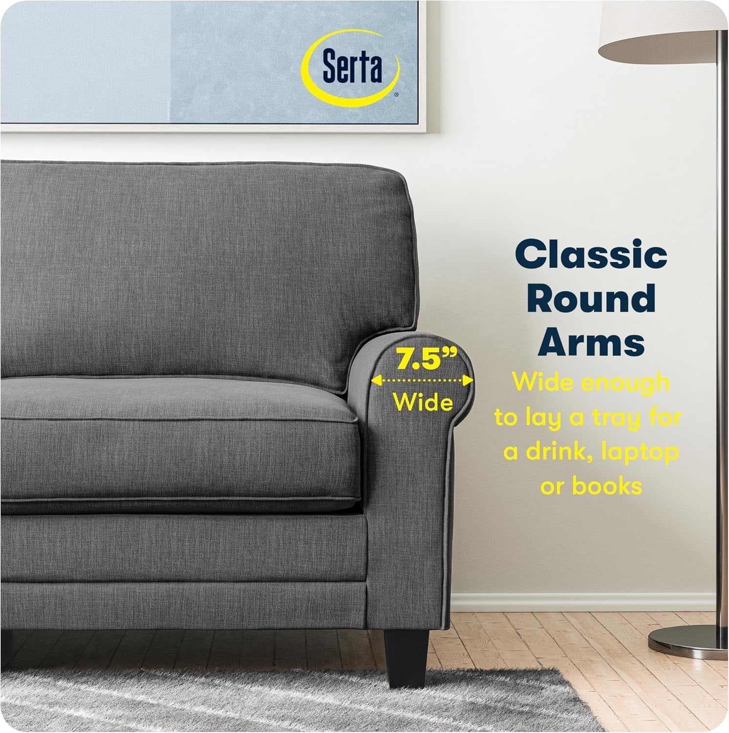 Compact Rolled Arm Sofa with Soft Pillow Back