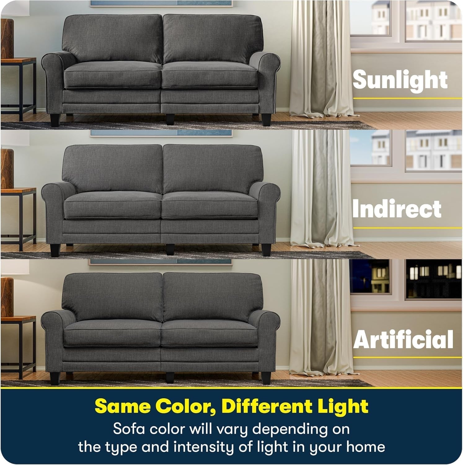 Compact Rolled Arm Sofa with Soft Pillow Back