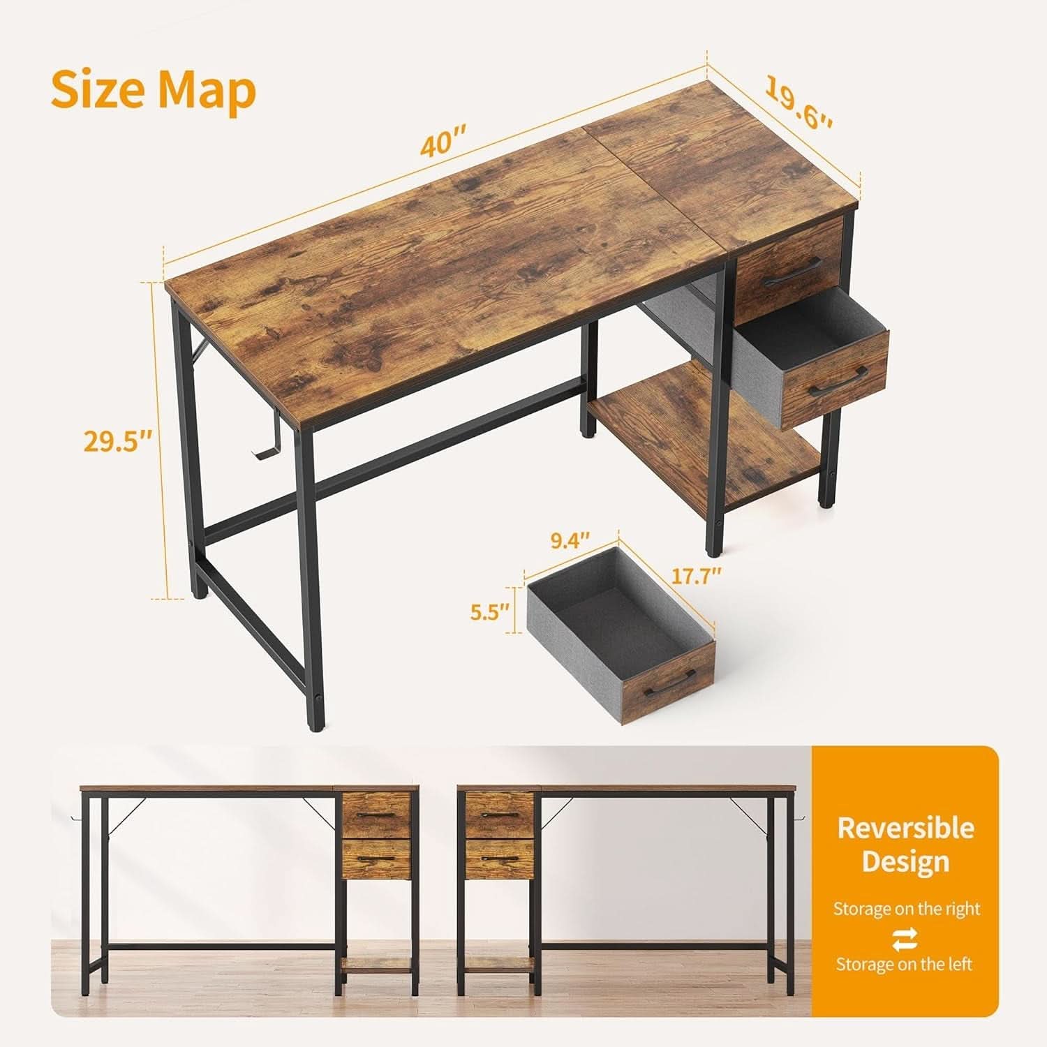 Compact Rustic Brown Computer Desk with Ample Storage