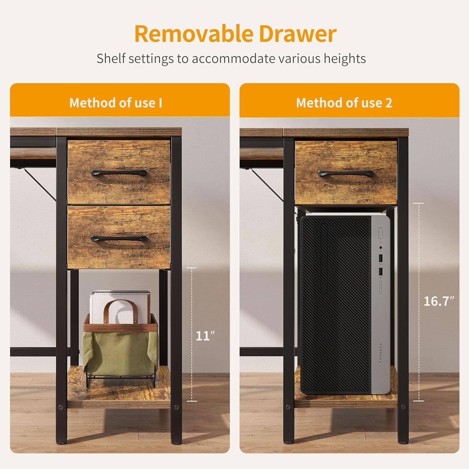 Compact Rustic Brown Computer Desk with Ample Storage