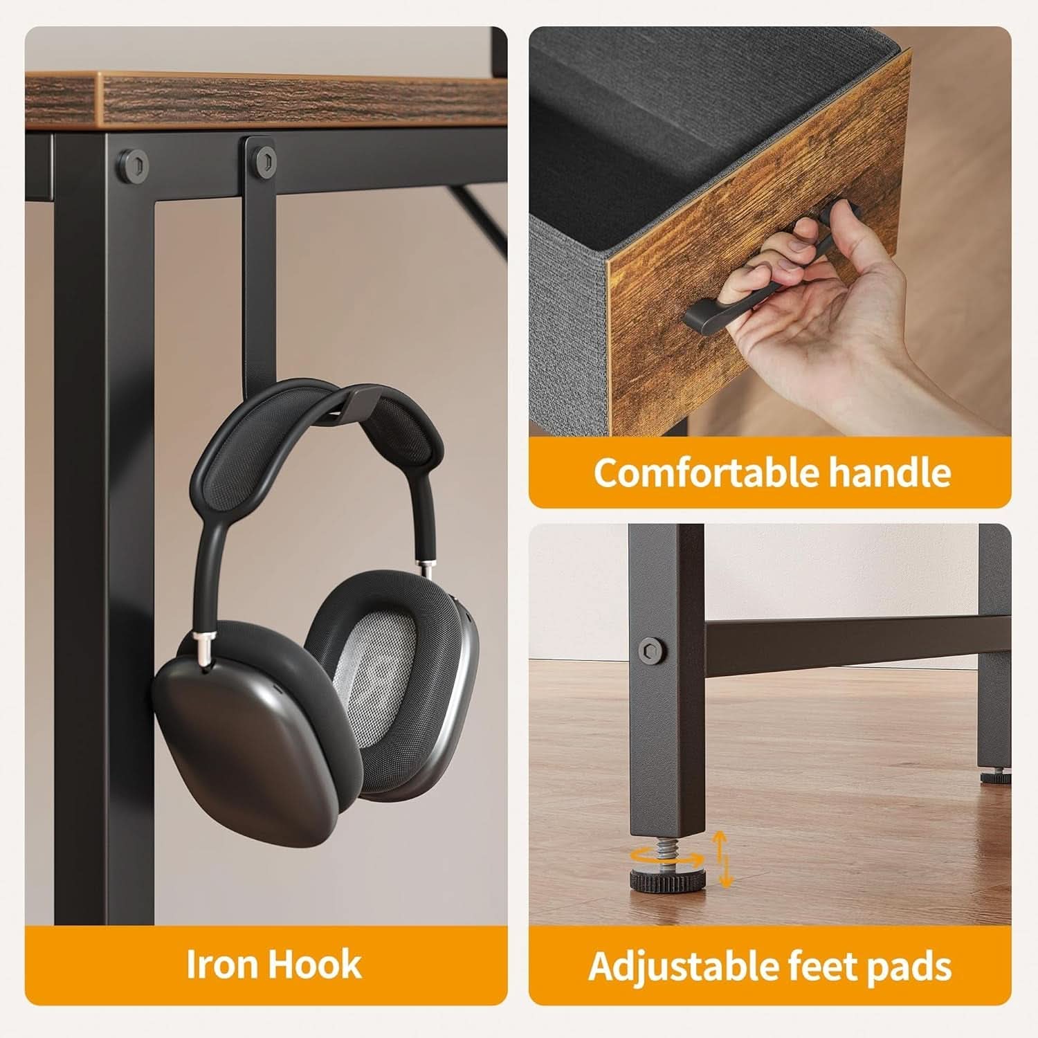 Compact Rustic Brown Computer Desk with Ample Storage