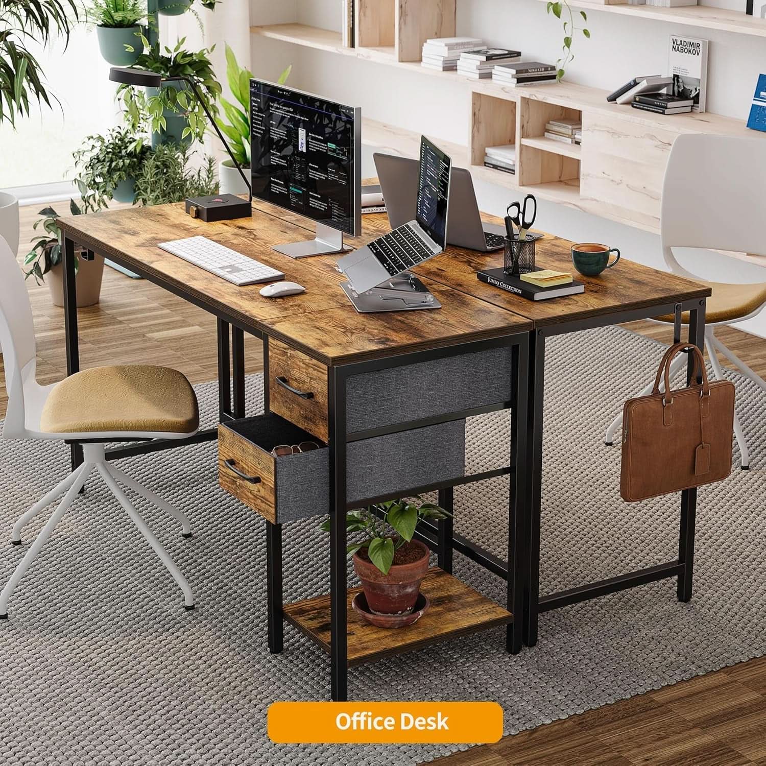 Compact Rustic Brown Computer Desk with Ample Storage