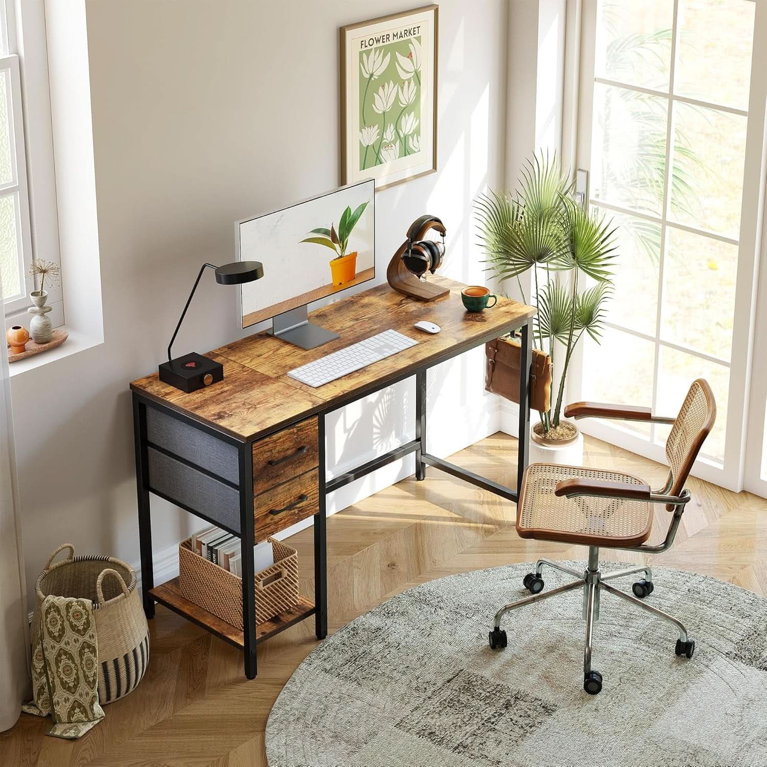 Compact Rustic Brown Computer Desk with Ample Storage