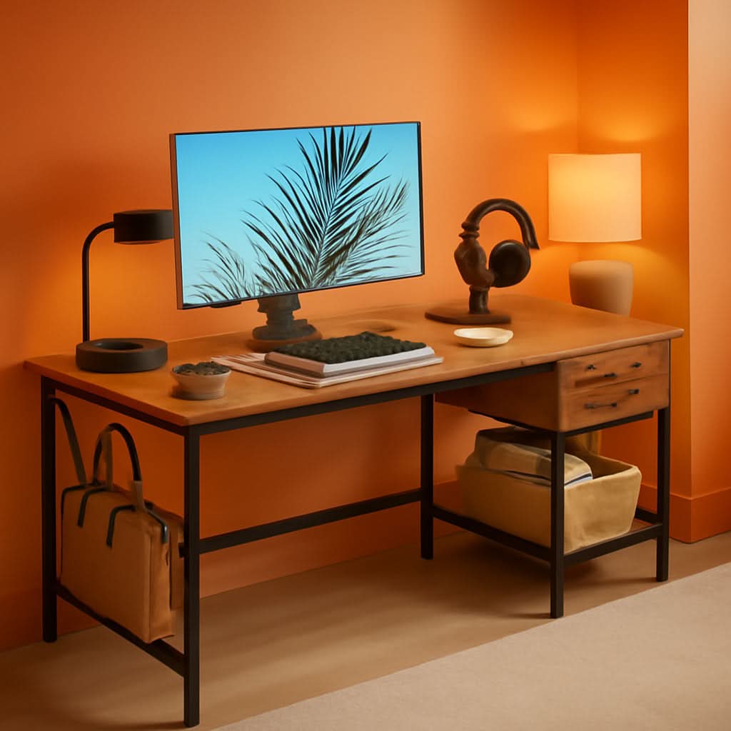 Compact Rustic Brown Computer Desk with Ample Storage