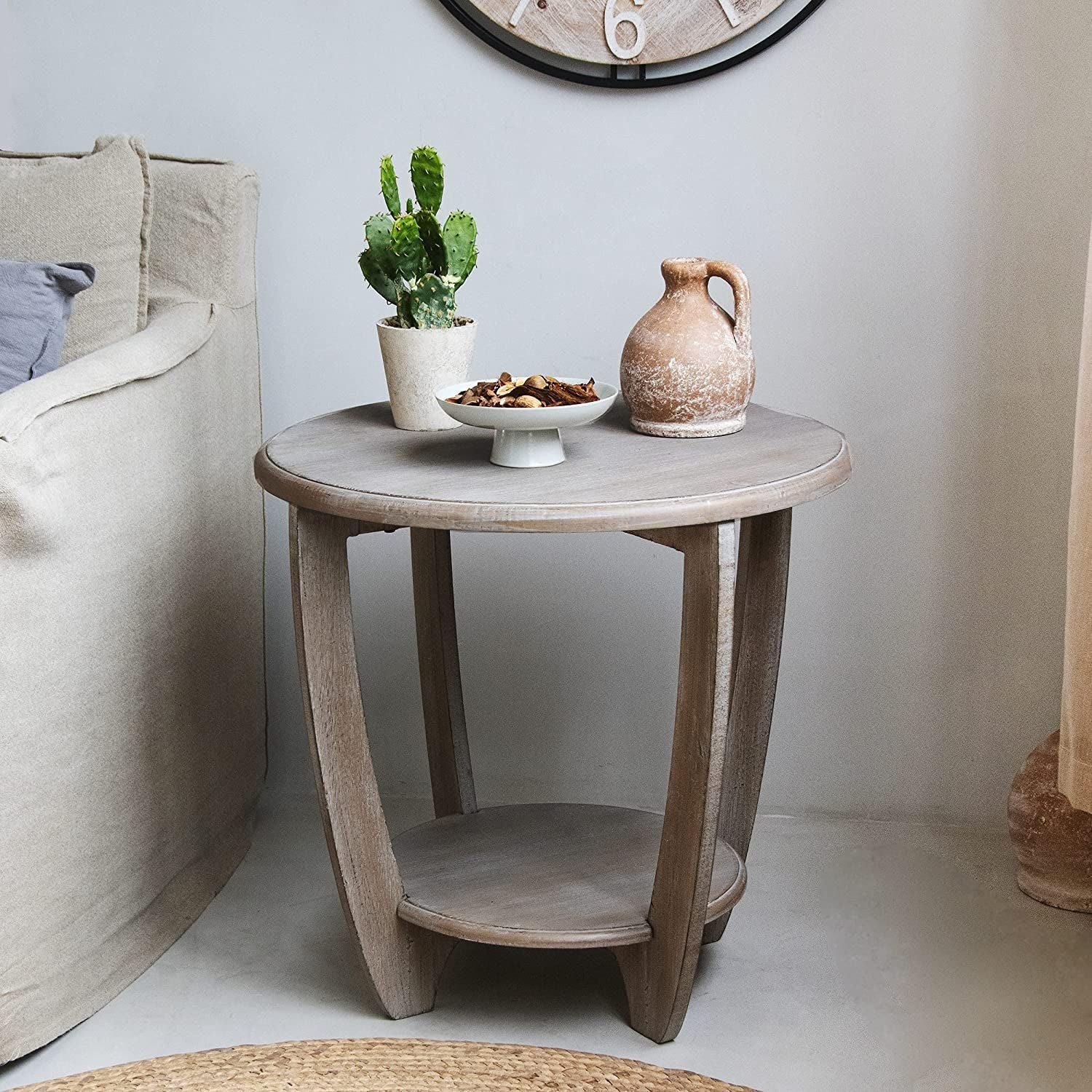 Compact Rustic French Country End Table With Storage Shelf