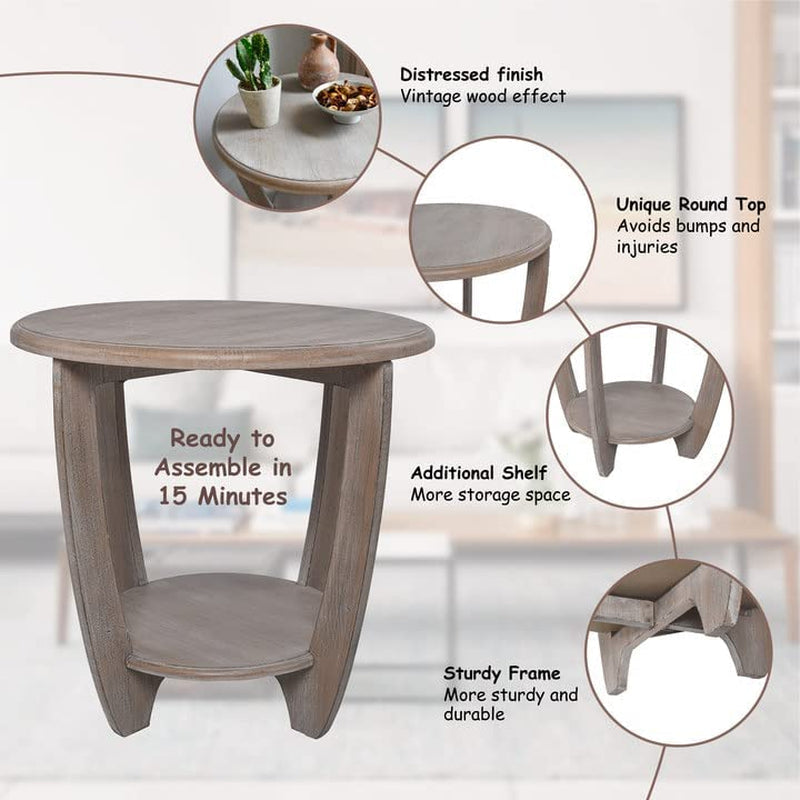 Compact Rustic French Country End Table With Storage Shelf