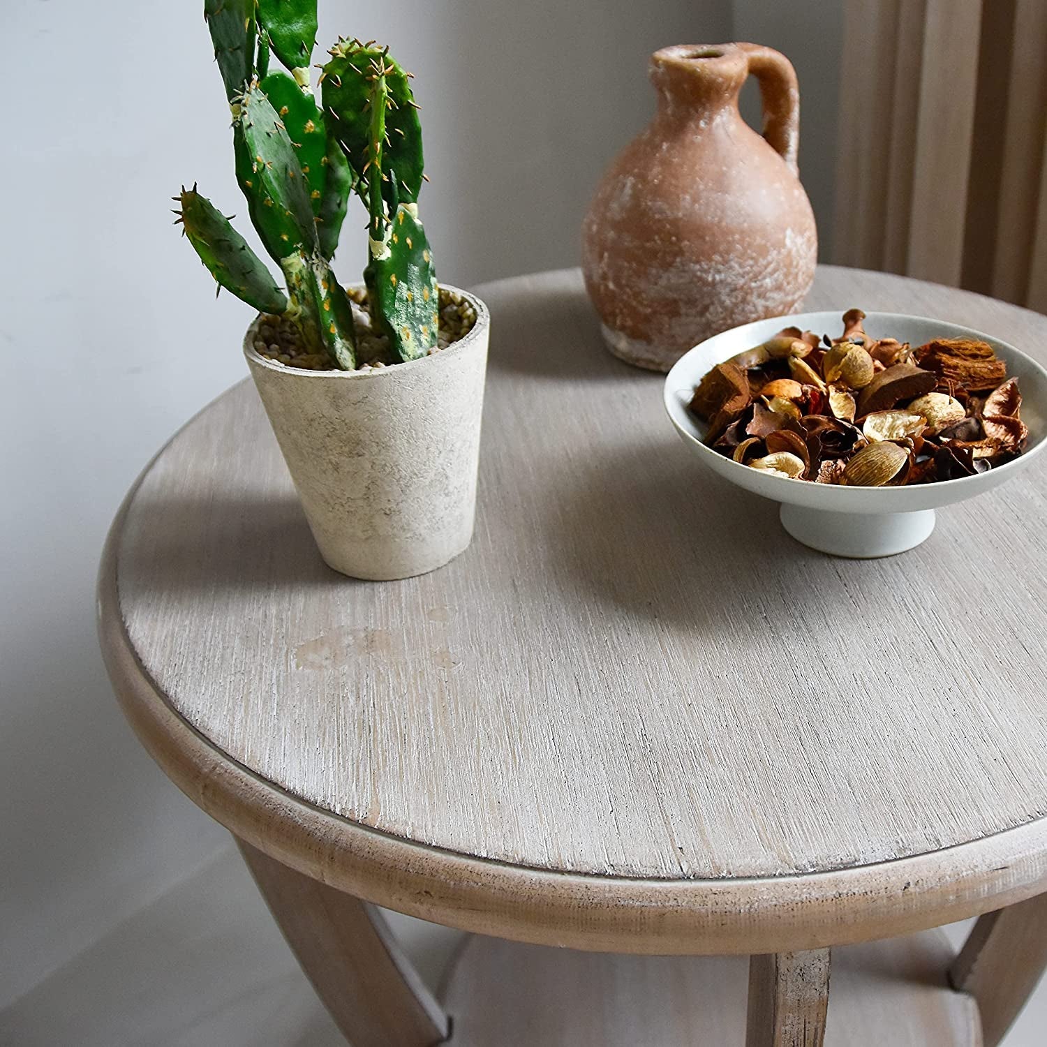 Compact Rustic French Country End Table With Storage Shelf