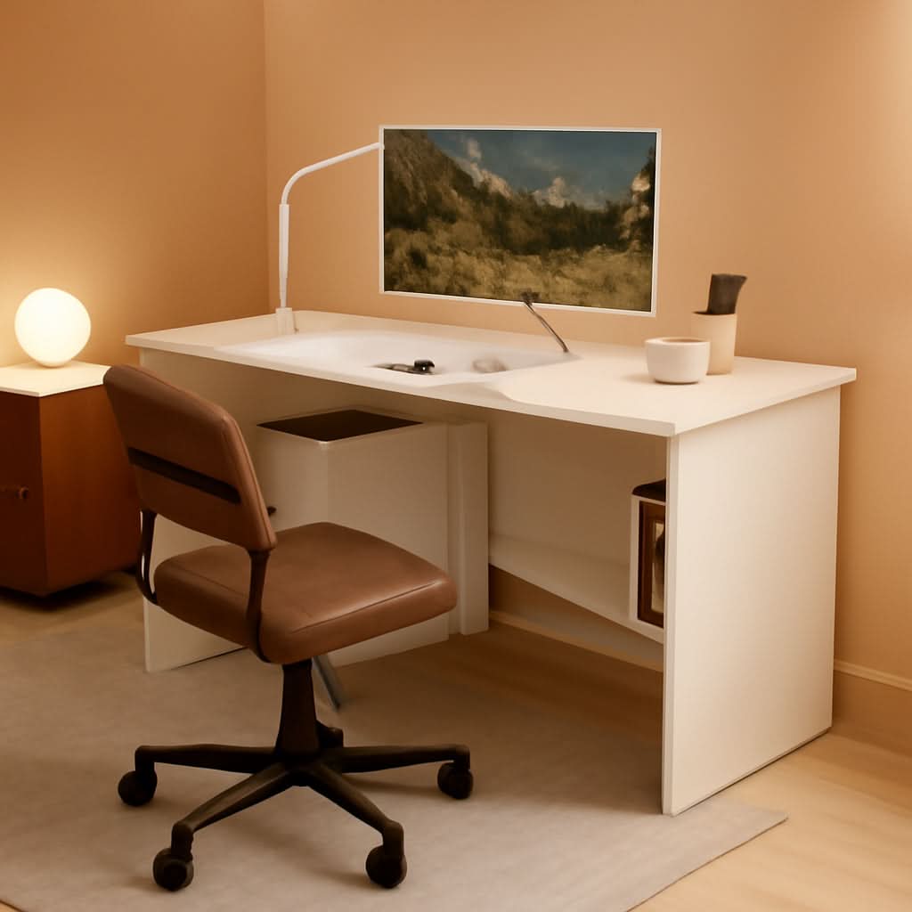 Compact White Corner Desk With Storage Shelves For Home Office