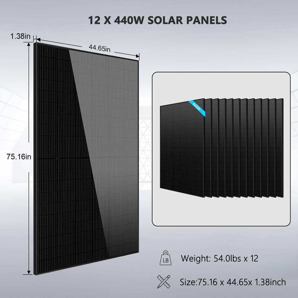 Complete off Grid Solar Kit 12000W 48V 120V/240V output 10.24KWH Lithium Battery 5400 Watt Solar Panel SGK-12MAX