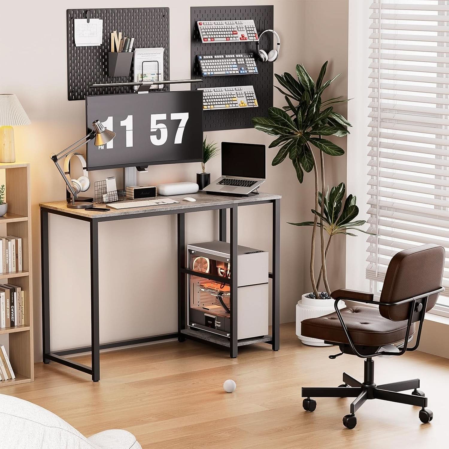 Computer Desk 40 Inch Gray With Durable Storage Shelves
