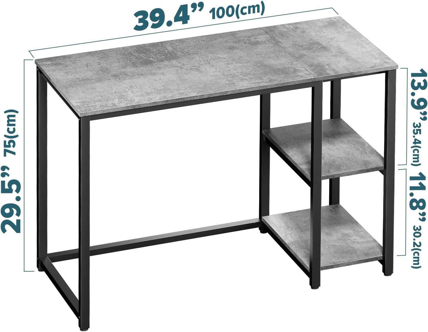 Computer Desk 40 Inch Gray With Durable Storage Shelves