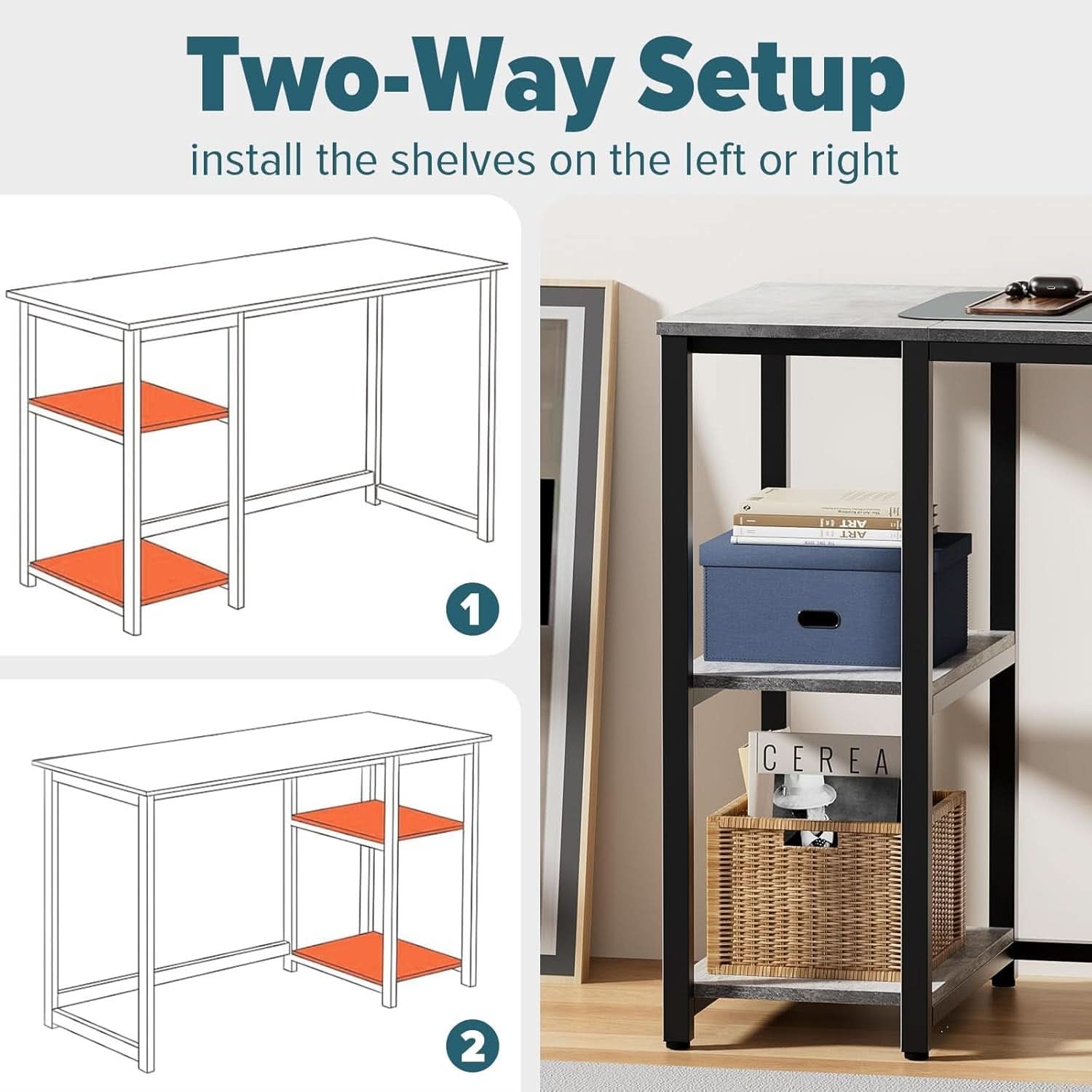 Computer Desk 40 Inch Gray With Durable Storage Shelves