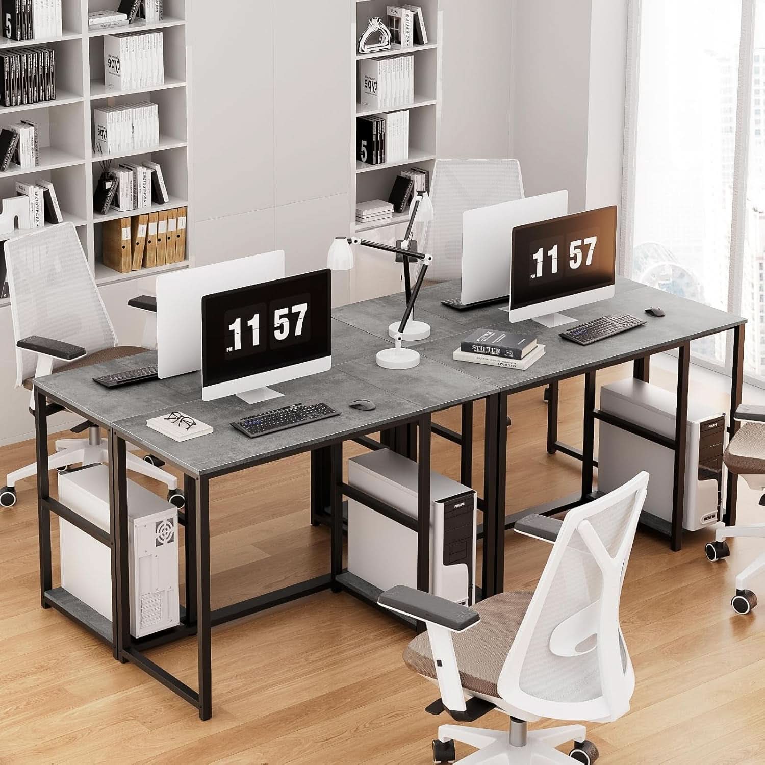 Computer Desk 40 Inch Gray With Durable Storage Shelves