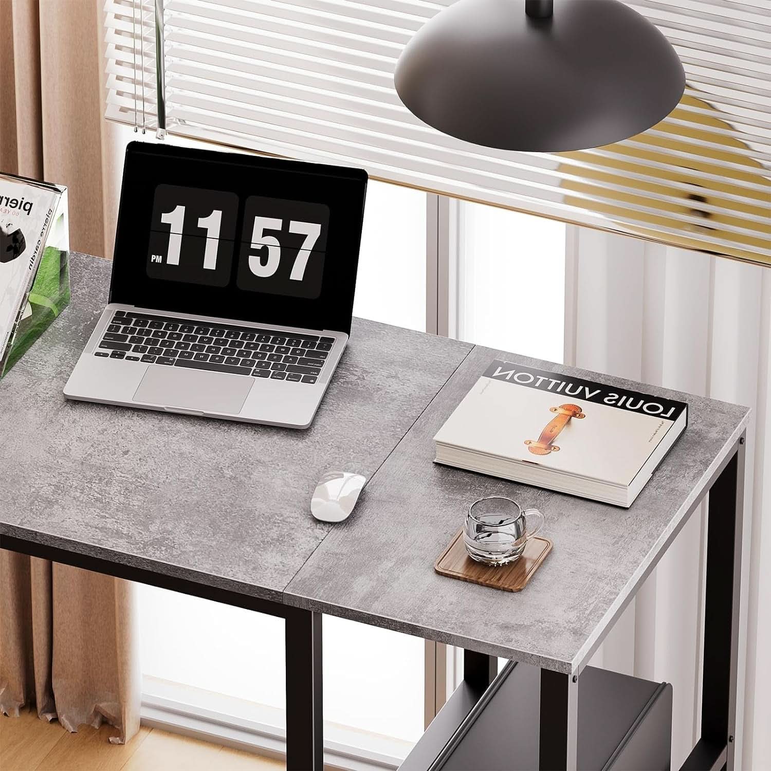 Computer Desk 40 Inch Gray With Durable Storage Shelves
