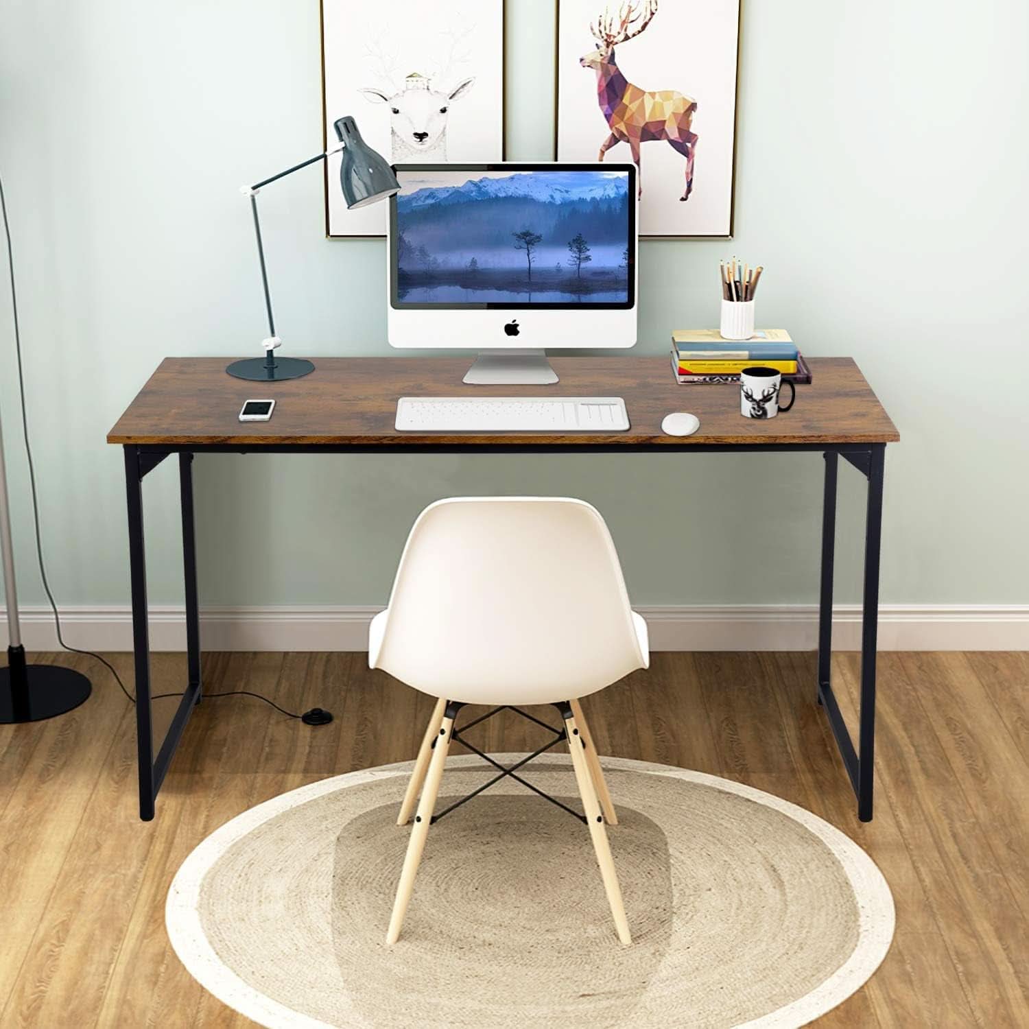 Computer Desk 47.2 Inch Brown With Metal Frame Home Office