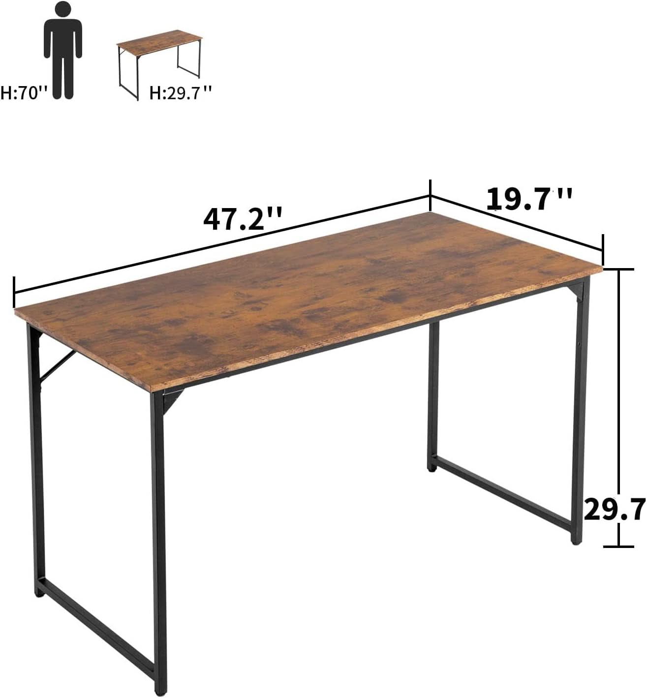 Computer Desk 47.2 Inch Brown With Metal Frame Home Office