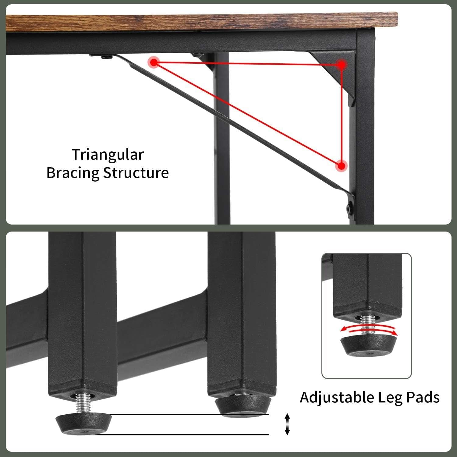 Computer Desk 47.2 Inch Brown With Metal Frame Home Office