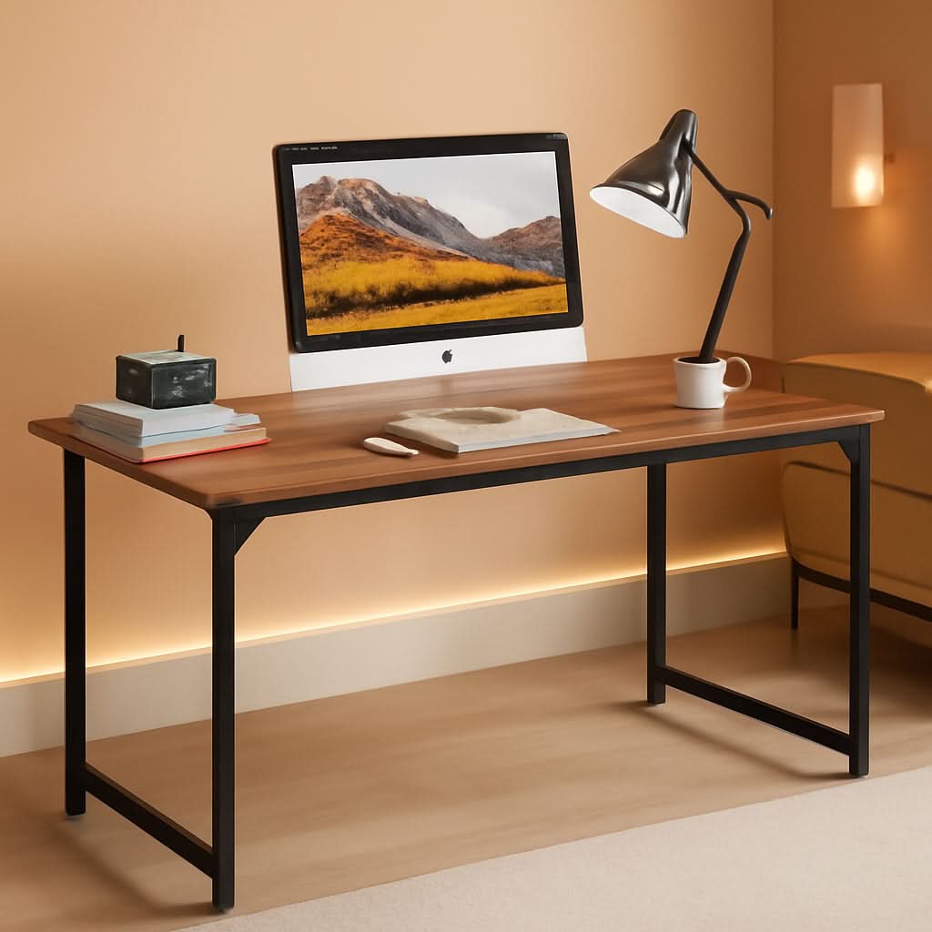 Computer Desk 47.2 Inch Brown With Metal Frame Home Office