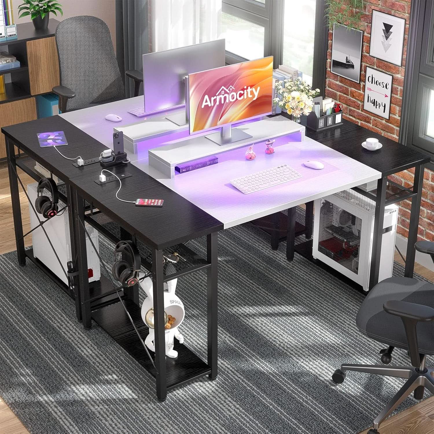 Computer Desk 55 Inch With LED Lights For Home Office