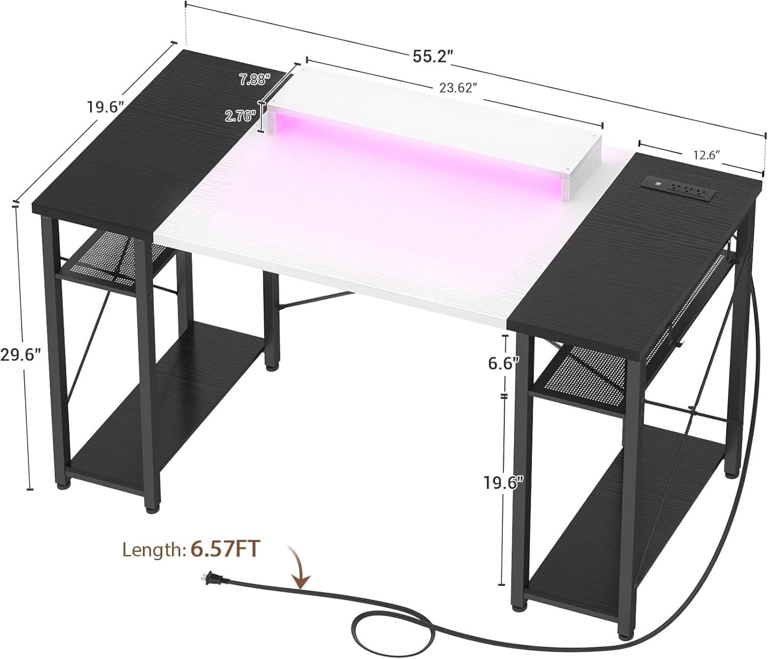 Computer Desk 55 Inch With LED Lights For Home Office