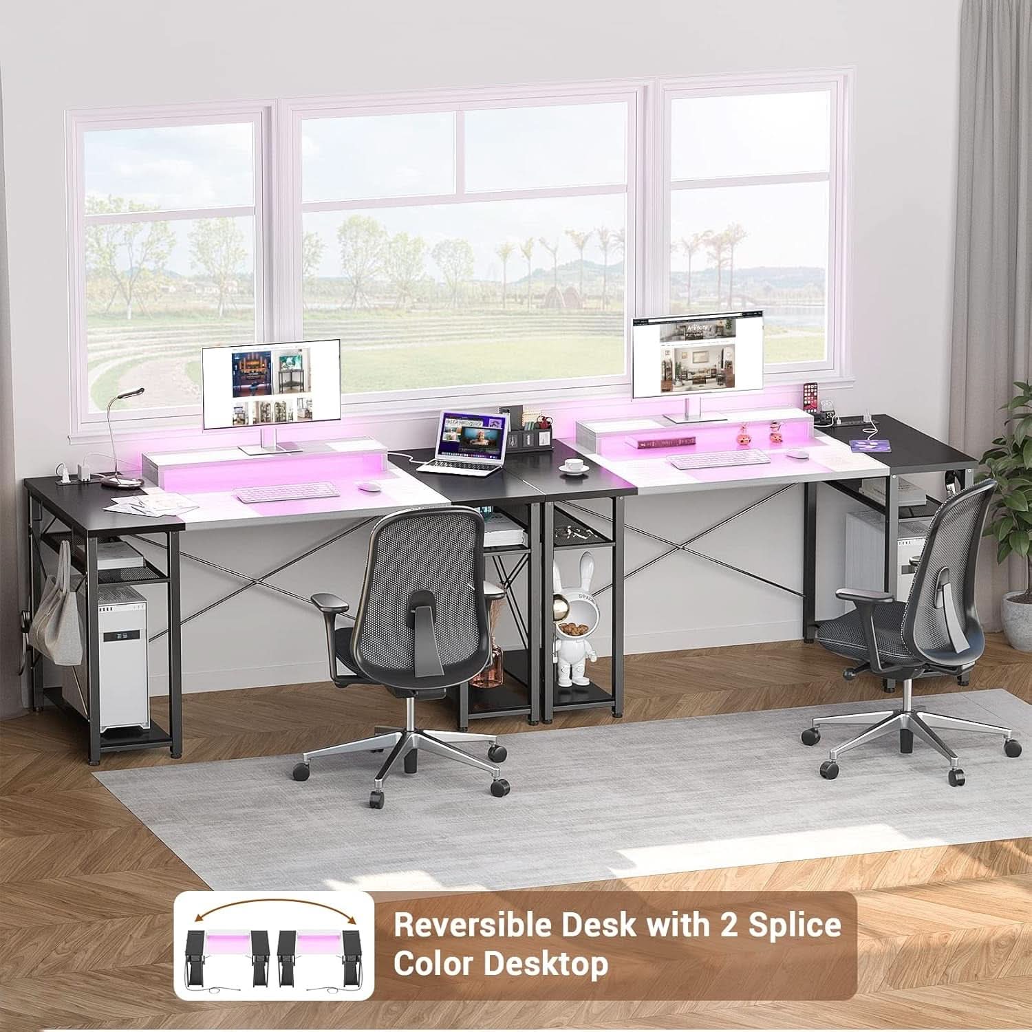 Computer Desk 55 Inch With LED Lights For Home Office