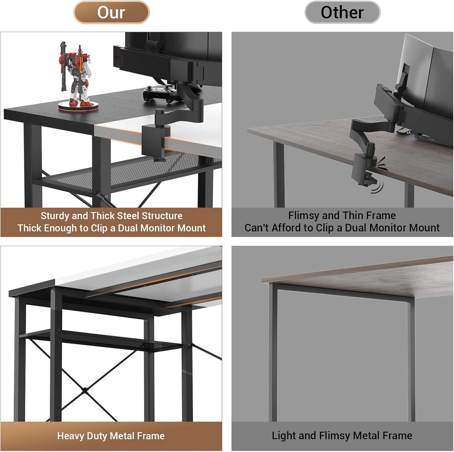 Computer Desk 55 Inch With LED Lights For Home Office