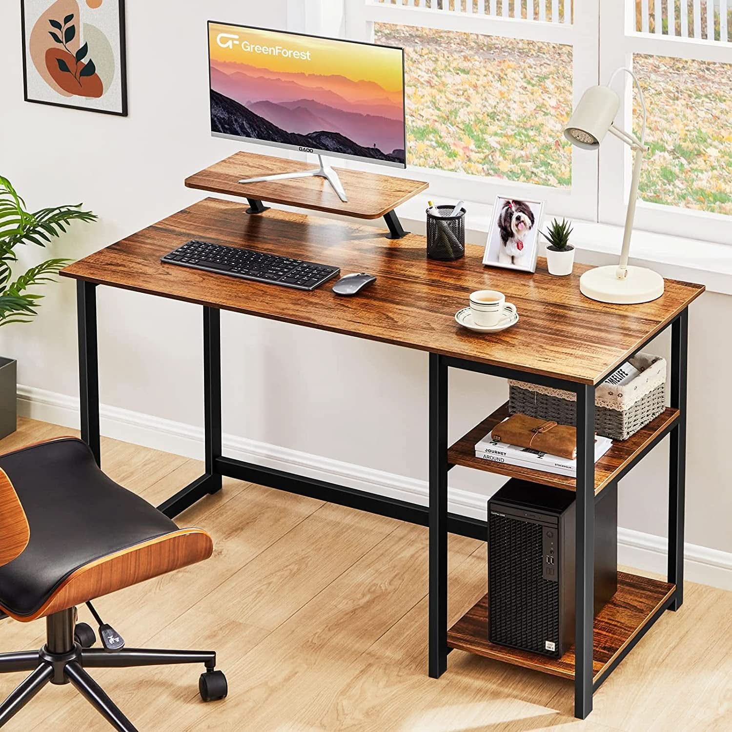 Computer Desk With Built In Monitor Stand And Storage Shelves