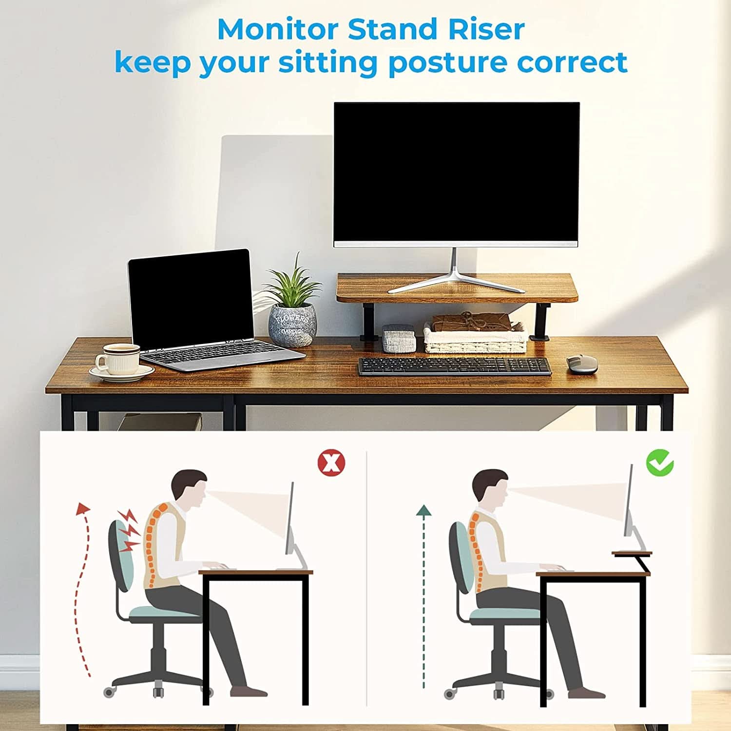 Computer Desk With Built In Monitor Stand And Storage Shelves