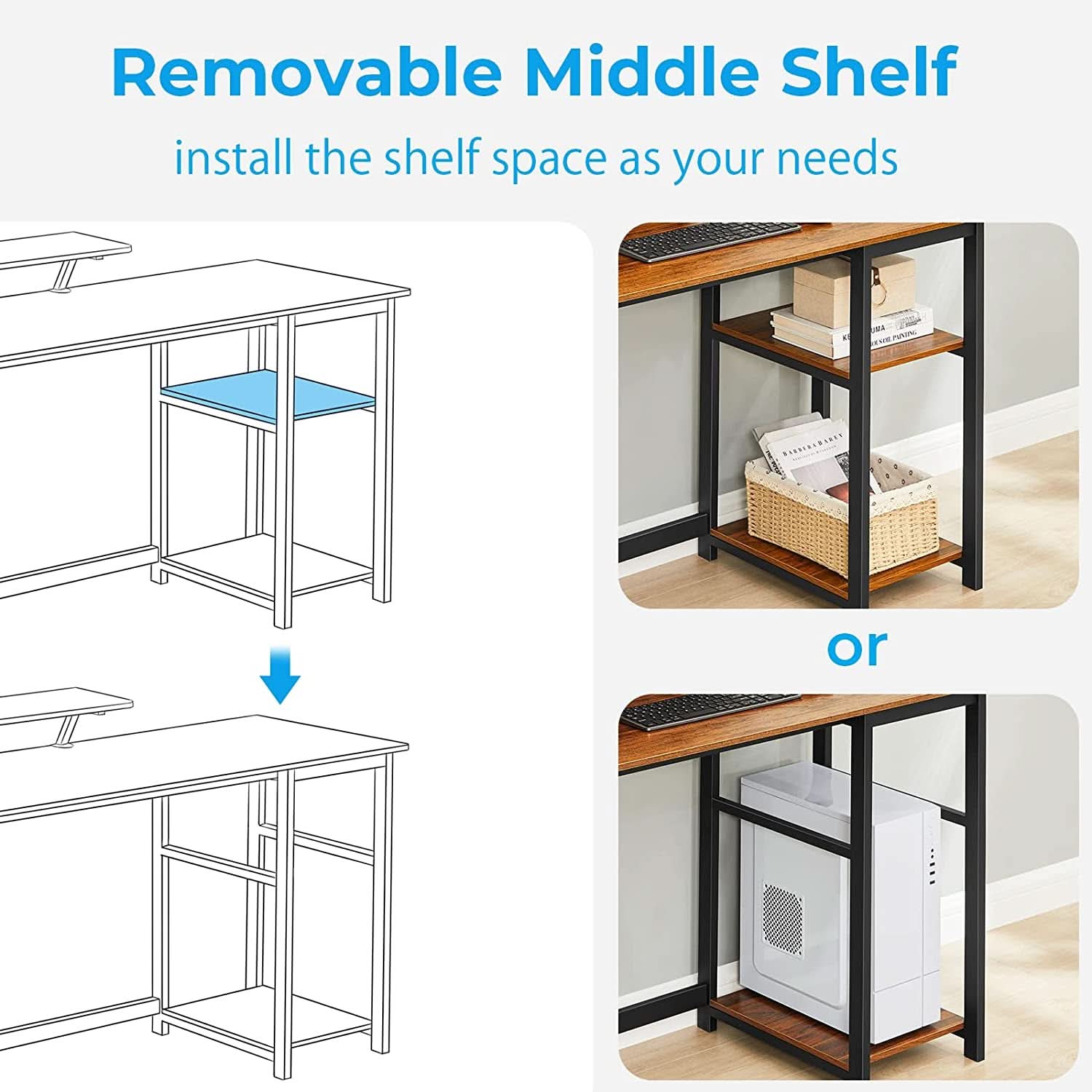 Computer Desk With Built In Monitor Stand And Storage Shelves