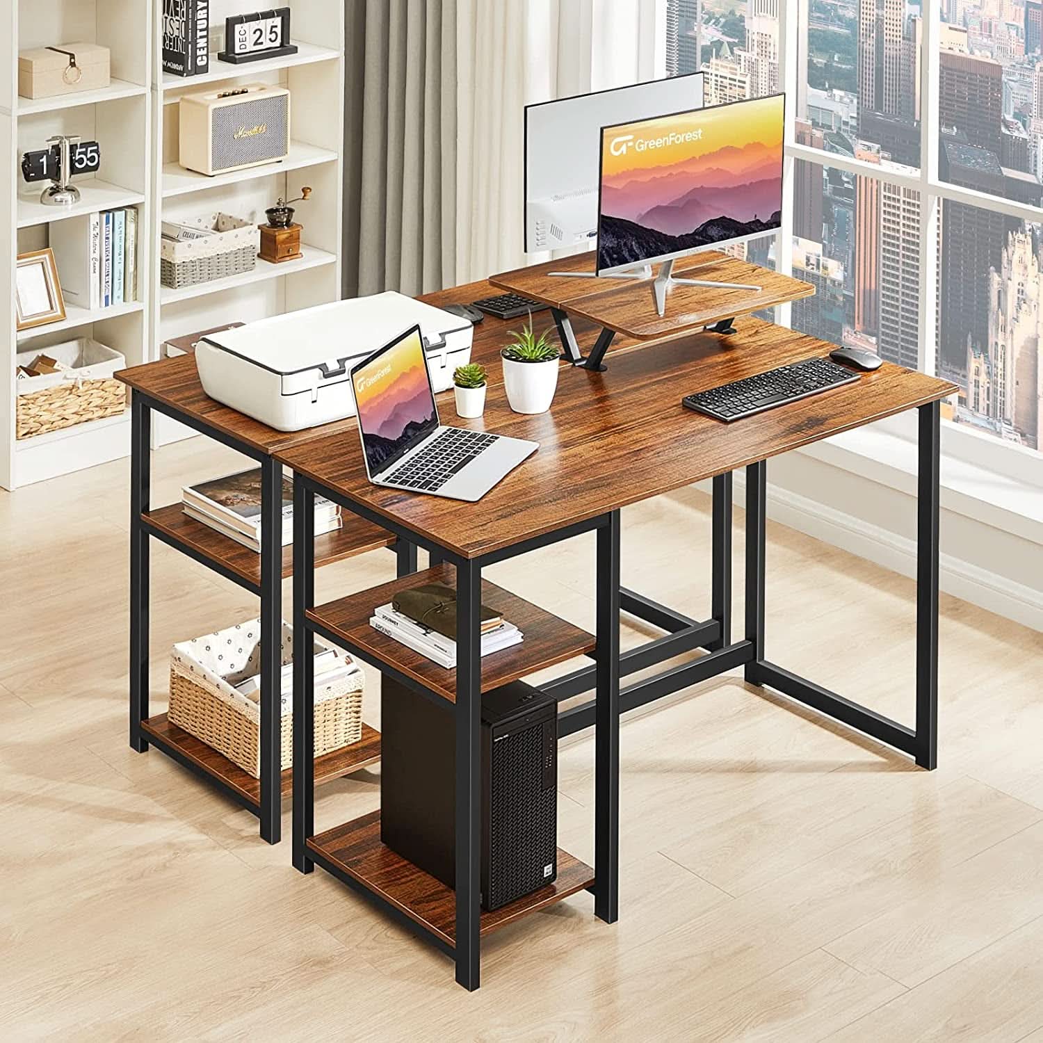 Computer Desk With Built In Monitor Stand And Storage Shelves