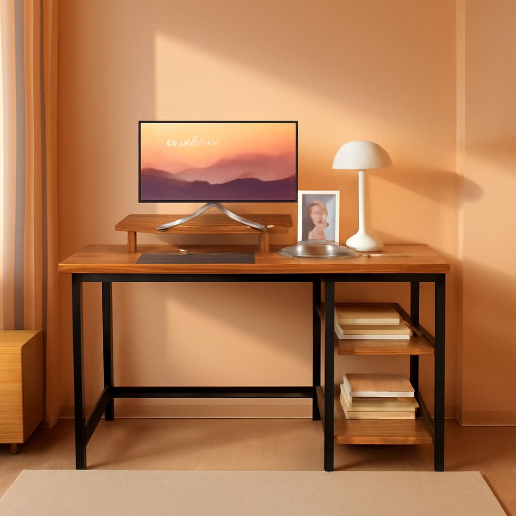 Computer Desk With Built In Monitor Stand And Storage Shelves