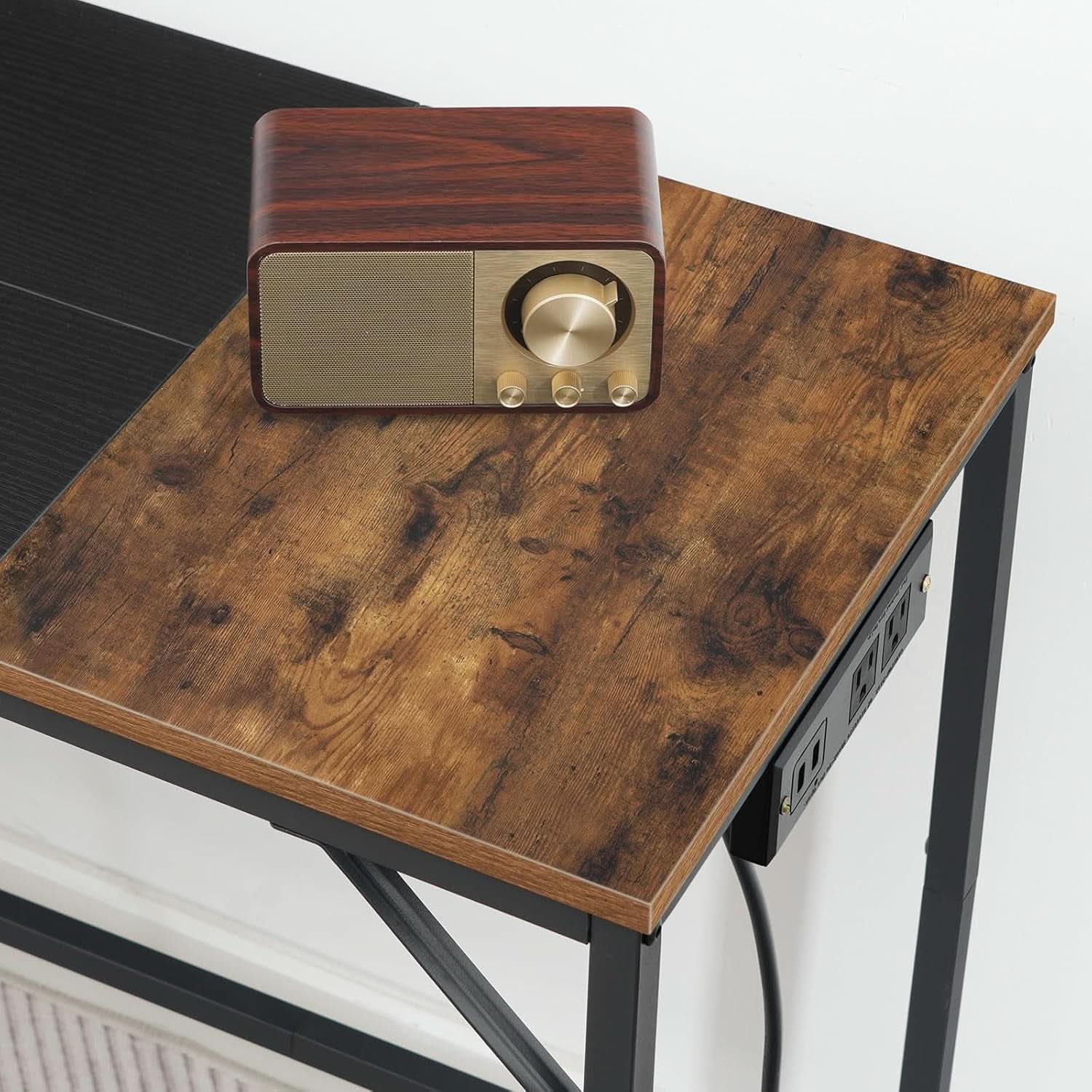 Computer Desk With Power Outlets In Rustic Brown And Black