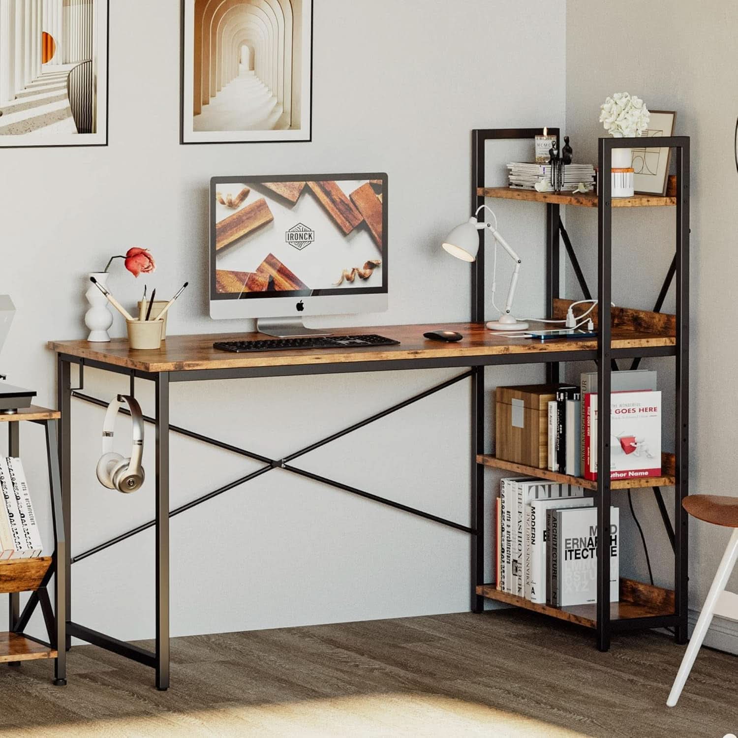 Computer Desk with Power Outlet and USB Charging Ports