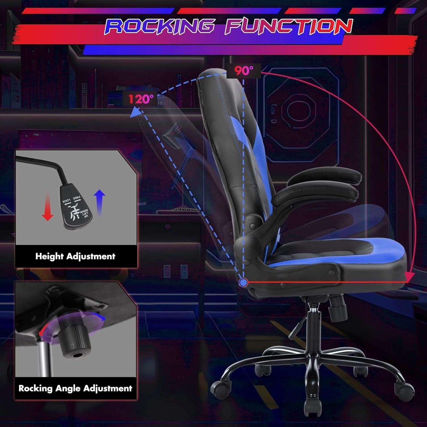 Computer Gaming Desk Chair Ergonomic Adjustable Black Blue