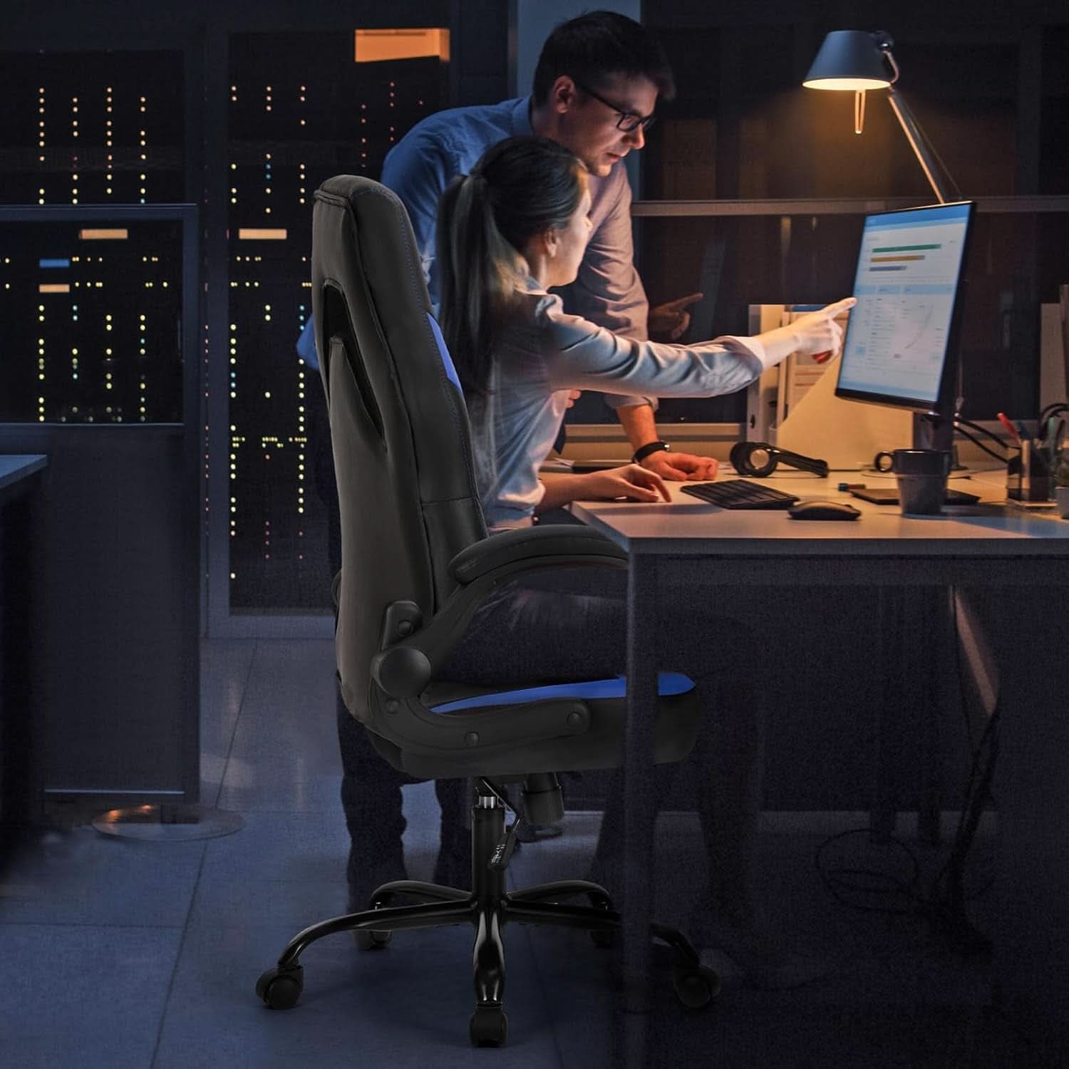 Computer Gaming Desk Chair Ergonomic Adjustable Black Blue