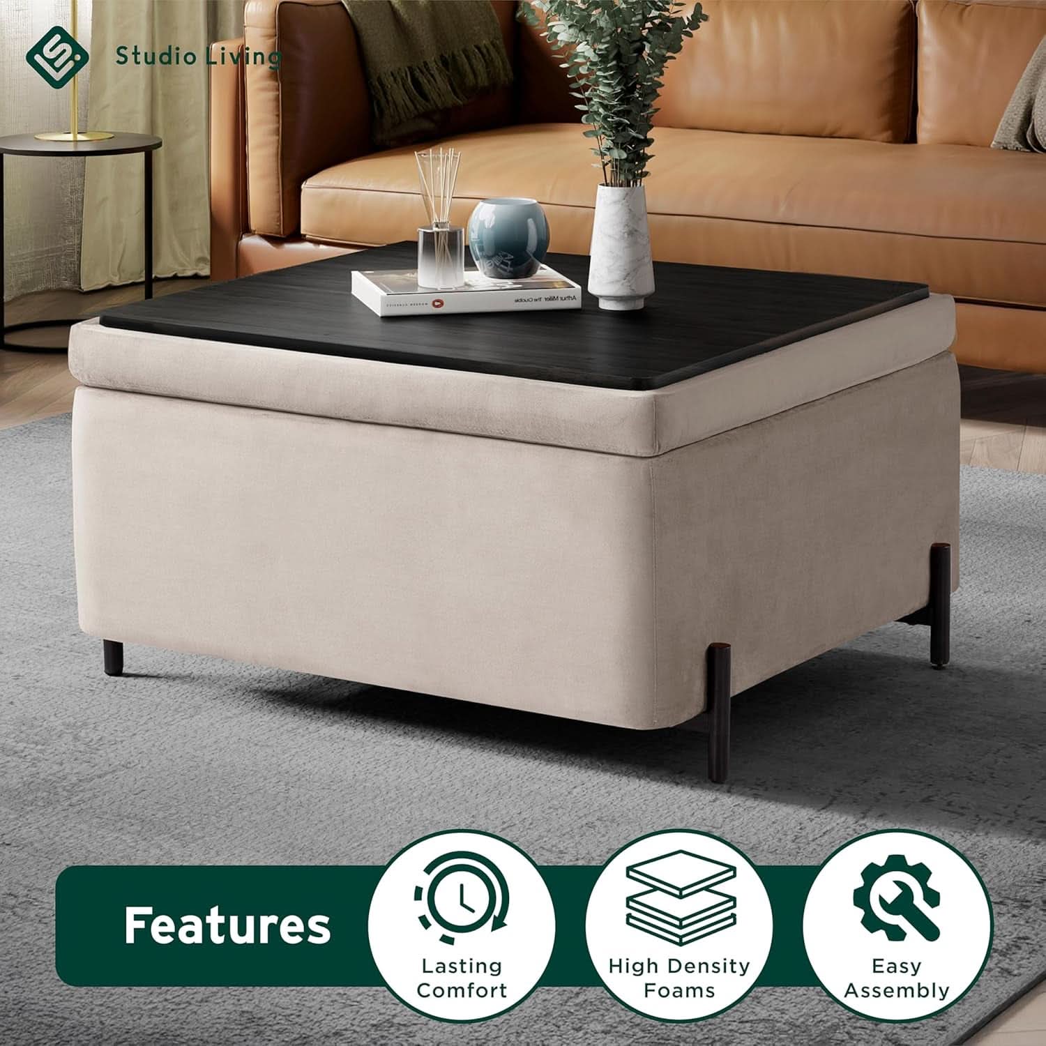 Connor Thirty One Point One Inch Taupe Velvet Storage Ottoman