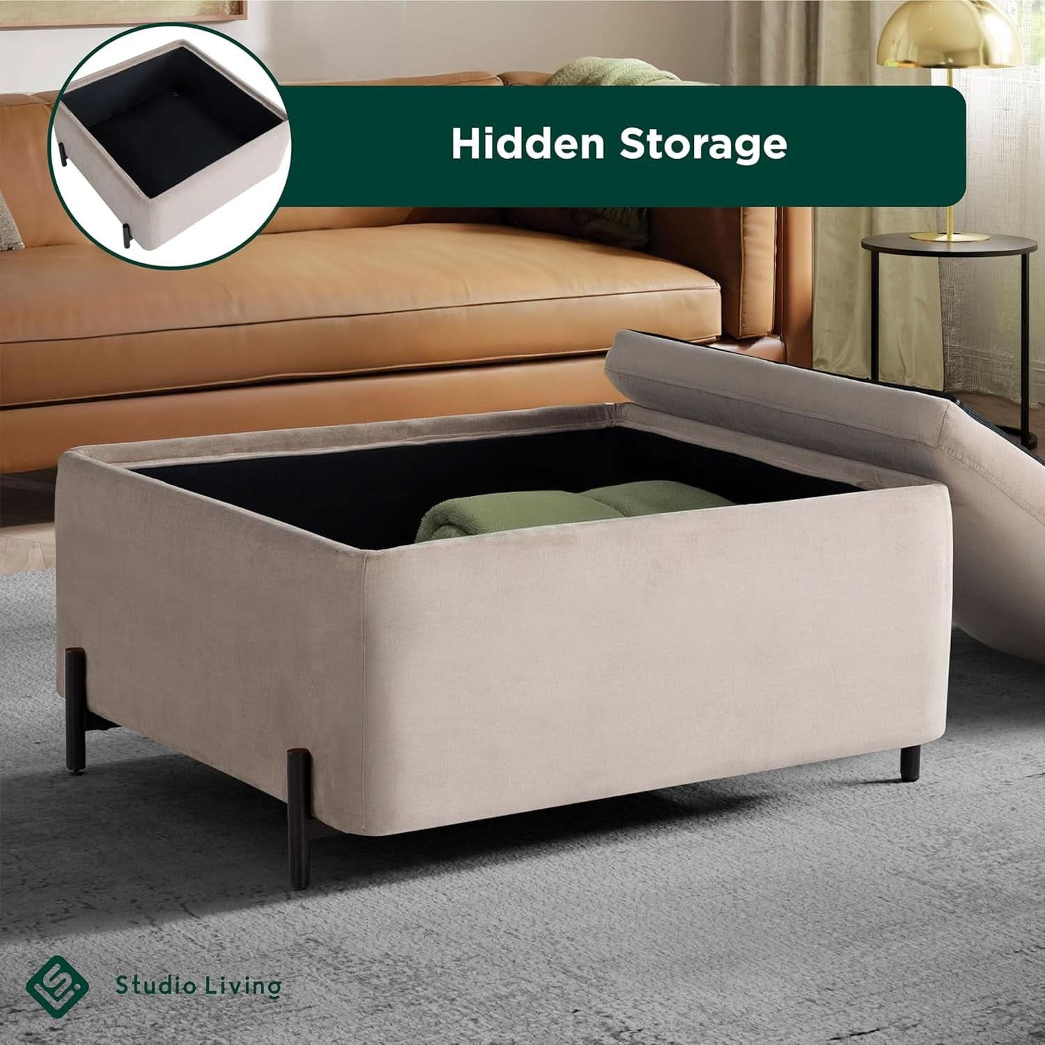 Connor Thirty One Point One Inch Taupe Velvet Storage Ottoman