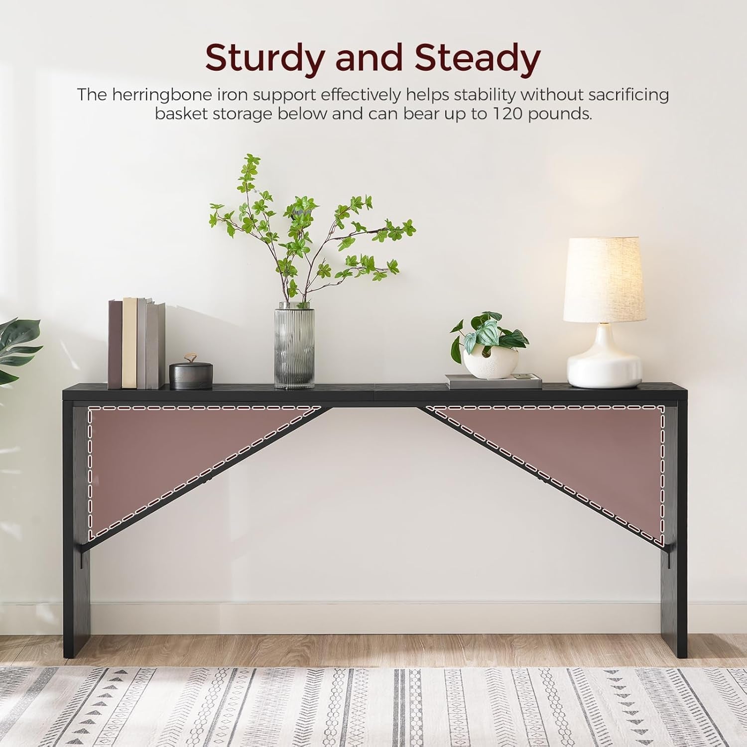 Console Table 70.9 Inch Long Black Industrial Farmhouse