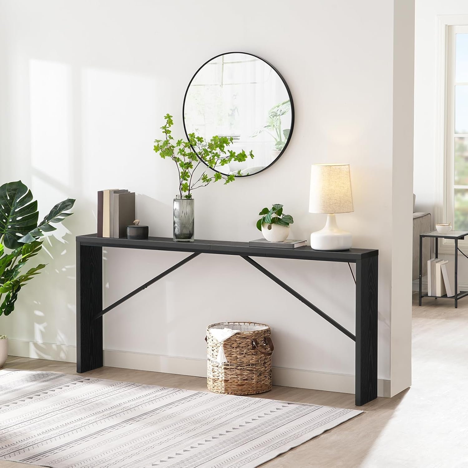 Console Table 70.9 Inch Long Black Industrial Farmhouse