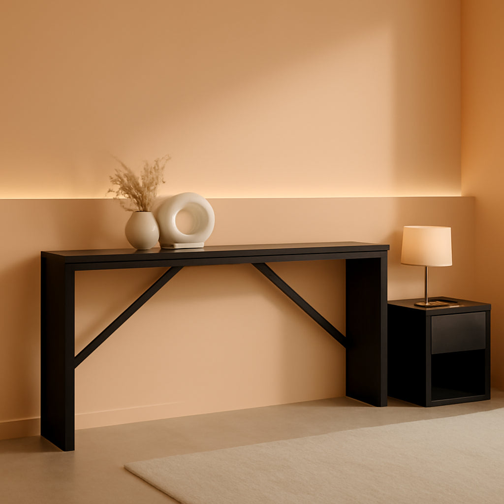 Console Table 70.9 Inch Long Black Industrial Farmhouse