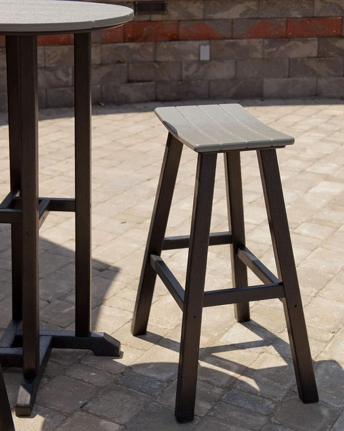 Contempo Bar Height Saddle Seat Bar Stool Black Frame Sand Seat Weatherproof Polywood Construction