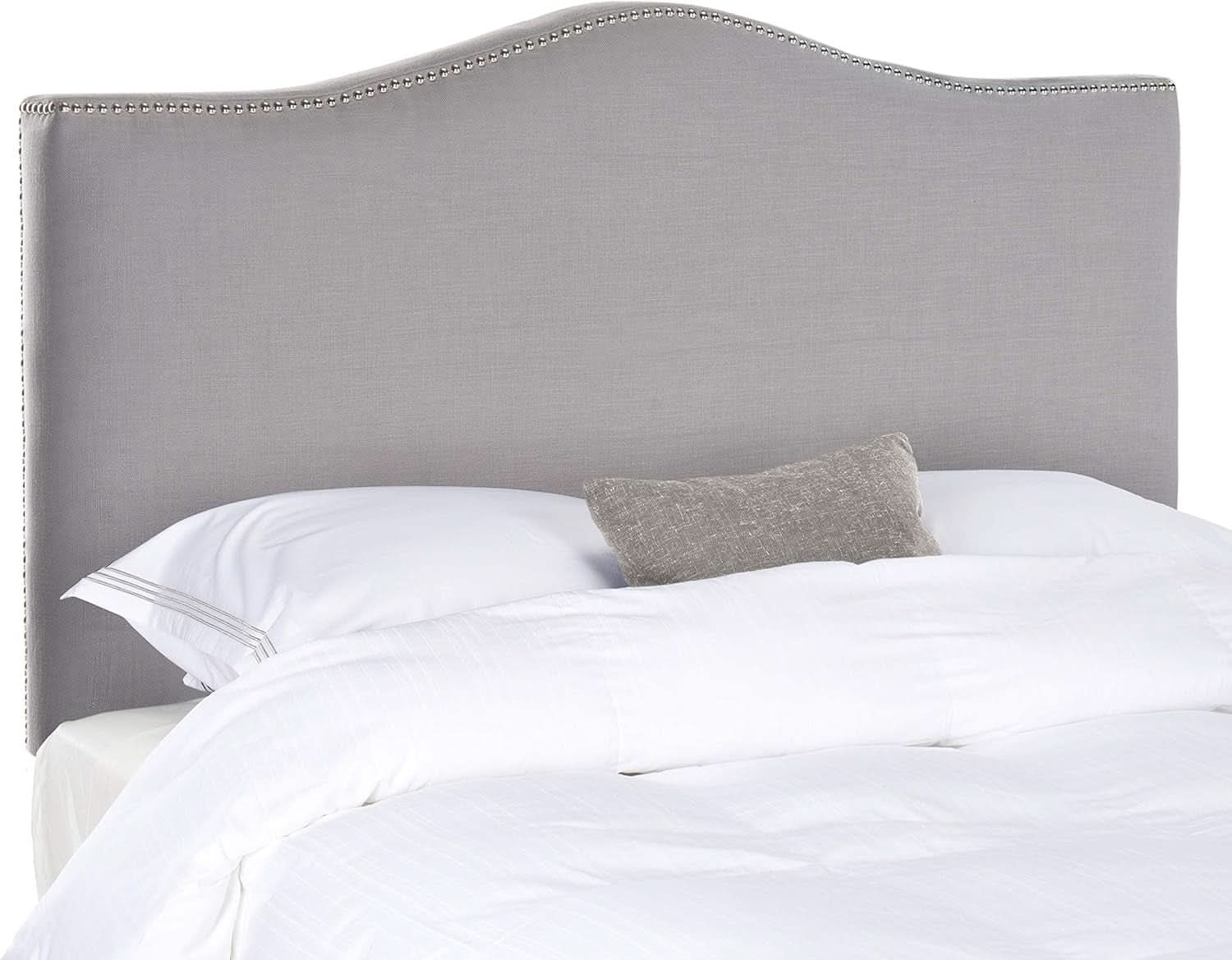 Contemporary Arctic Grey Upholstered Headboard with Silver Nailhead