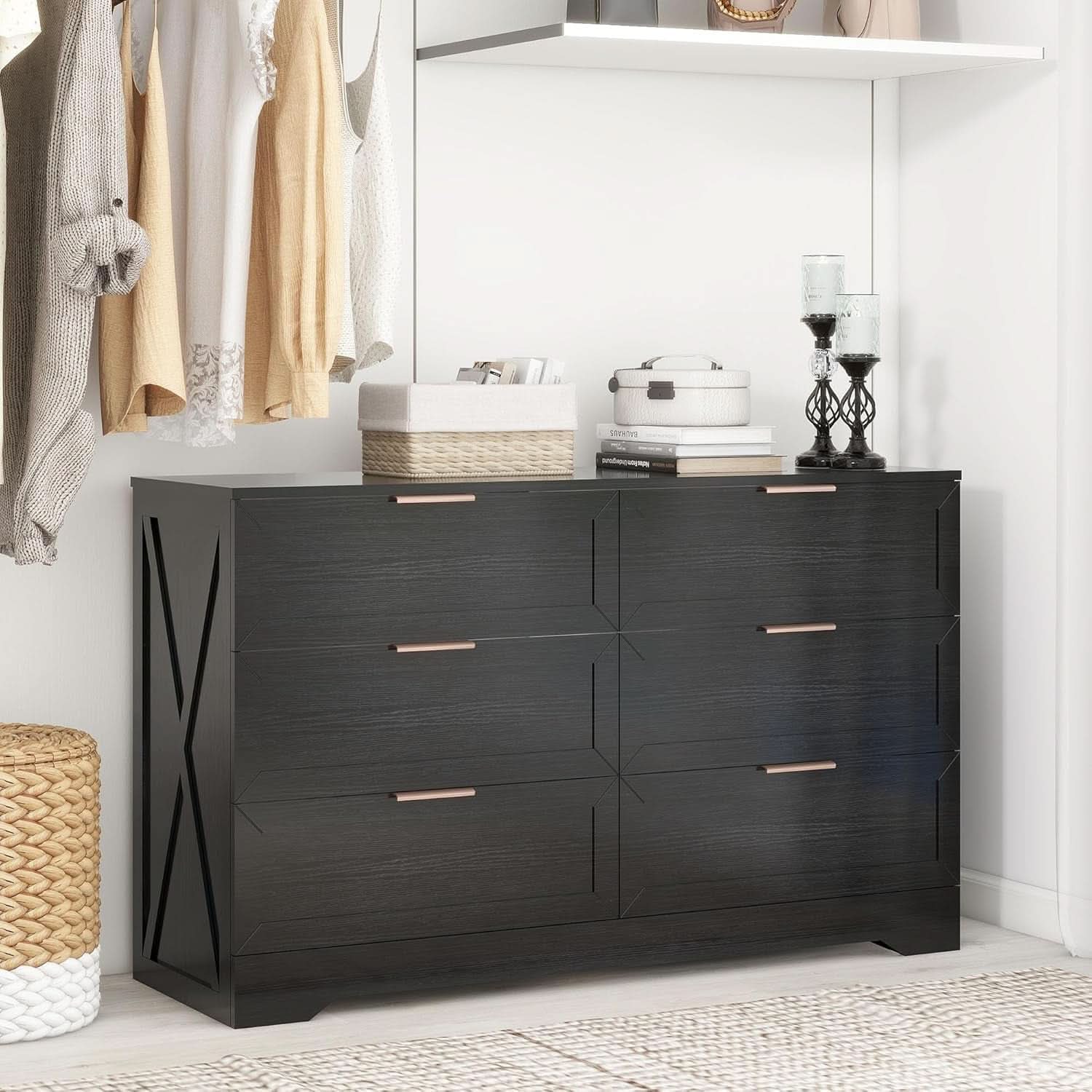 Contemporary Black 6 Drawer Dresser With SoftClosing