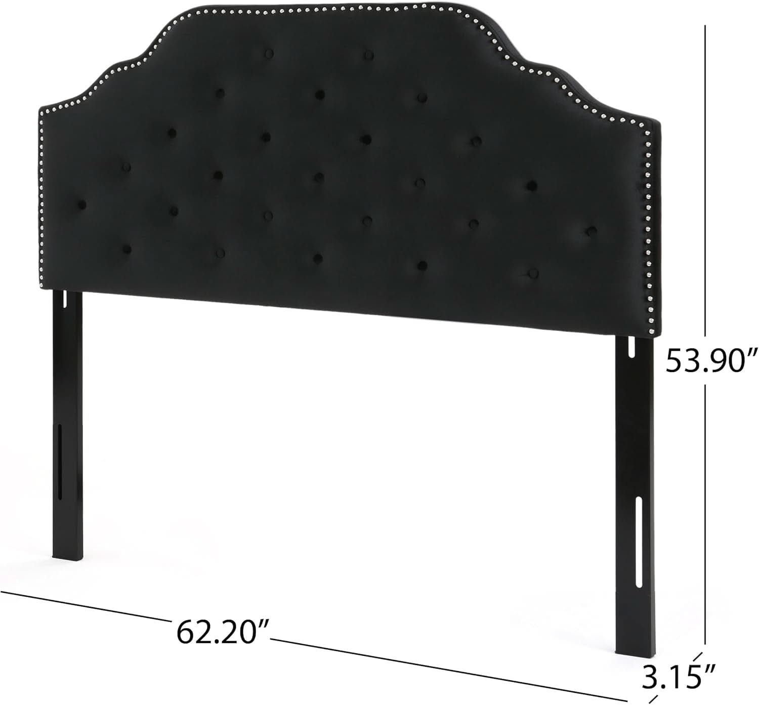 Contemporary Black Velvet Headboard with Button Tufted Design