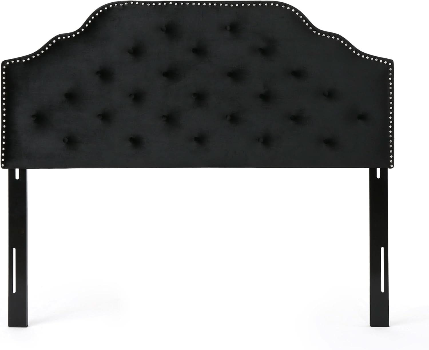Contemporary Black Velvet Headboard with Button Tufted Design