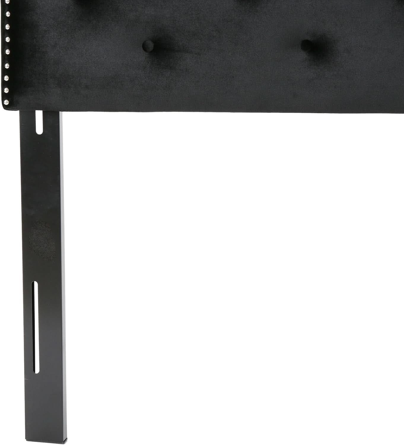 Contemporary Black Velvet Headboard with Button Tufted Design