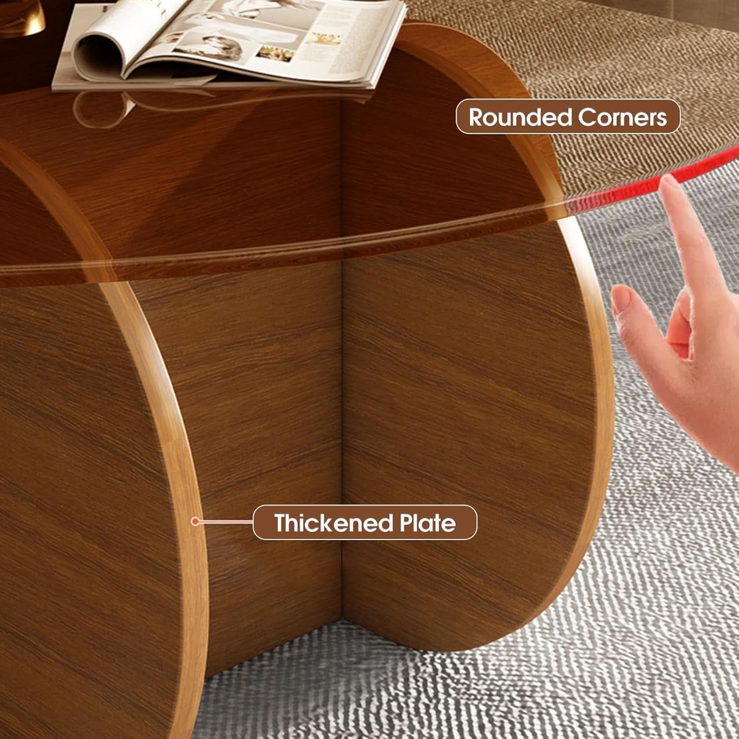 Contemporary Circular Glass Coffee Table Wooden Legs