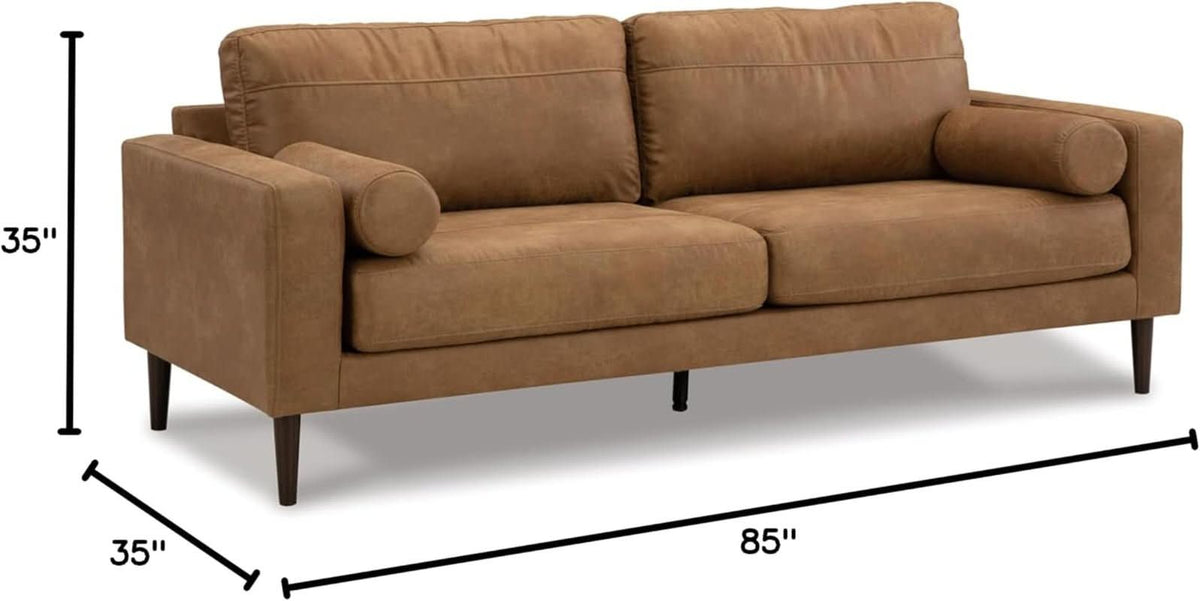Contemporary Dark Brown Faux Leather Sofa with Pillows