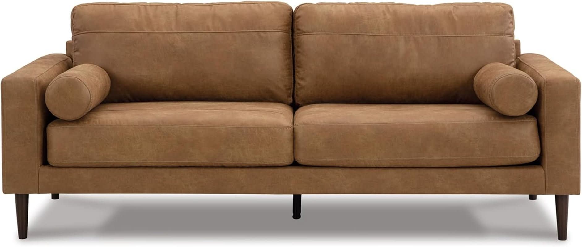 Contemporary Dark Brown Faux Leather Sofa with Pillows