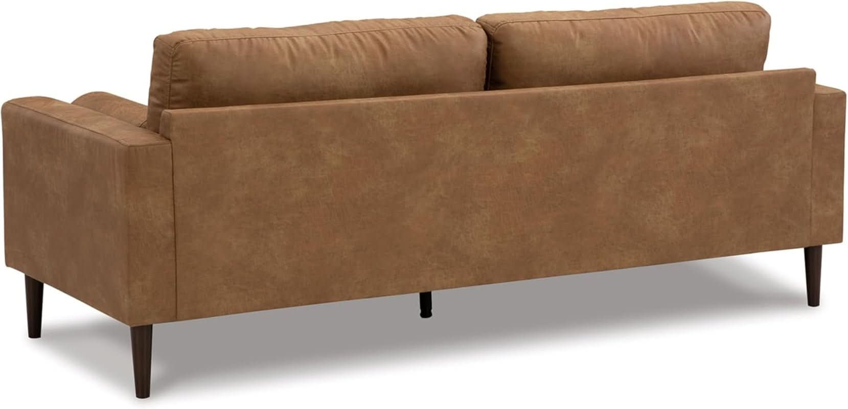 Contemporary Dark Brown Faux Leather Sofa with Pillows